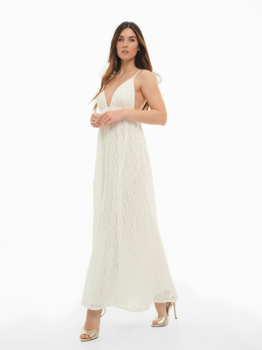 Abito lungo crochet Bohemian Vì bianco AB167 UNI Bohemian V 