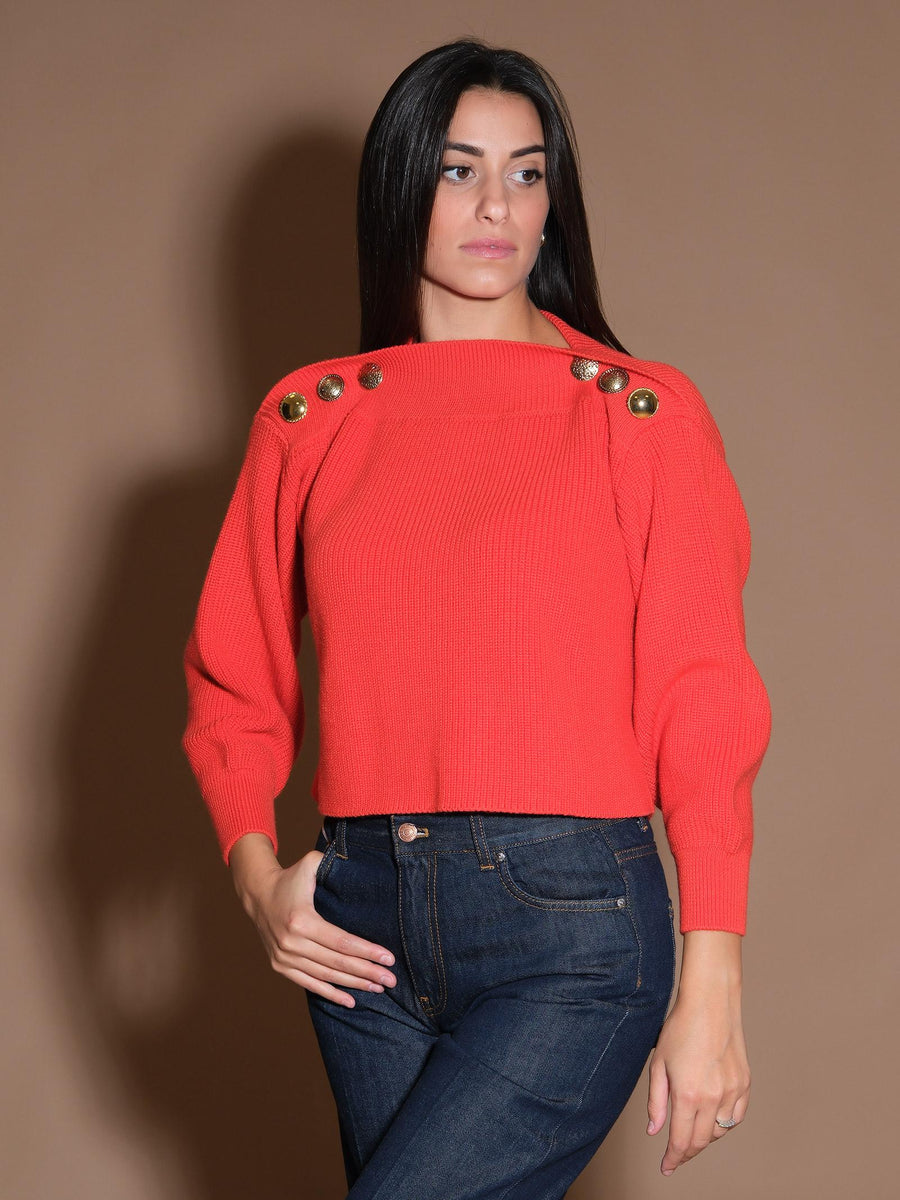 Maglione aragosta crop con bottoni gioiello oro KW1005 ARAG Silence Limited 