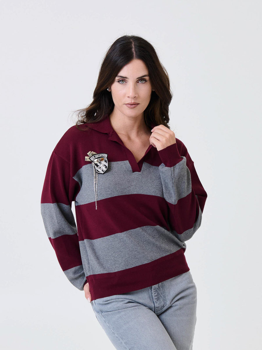 Maglione Kontatto bordeaux a righe con spilla removibile 3M0938C BORDEAUX kontatto 
