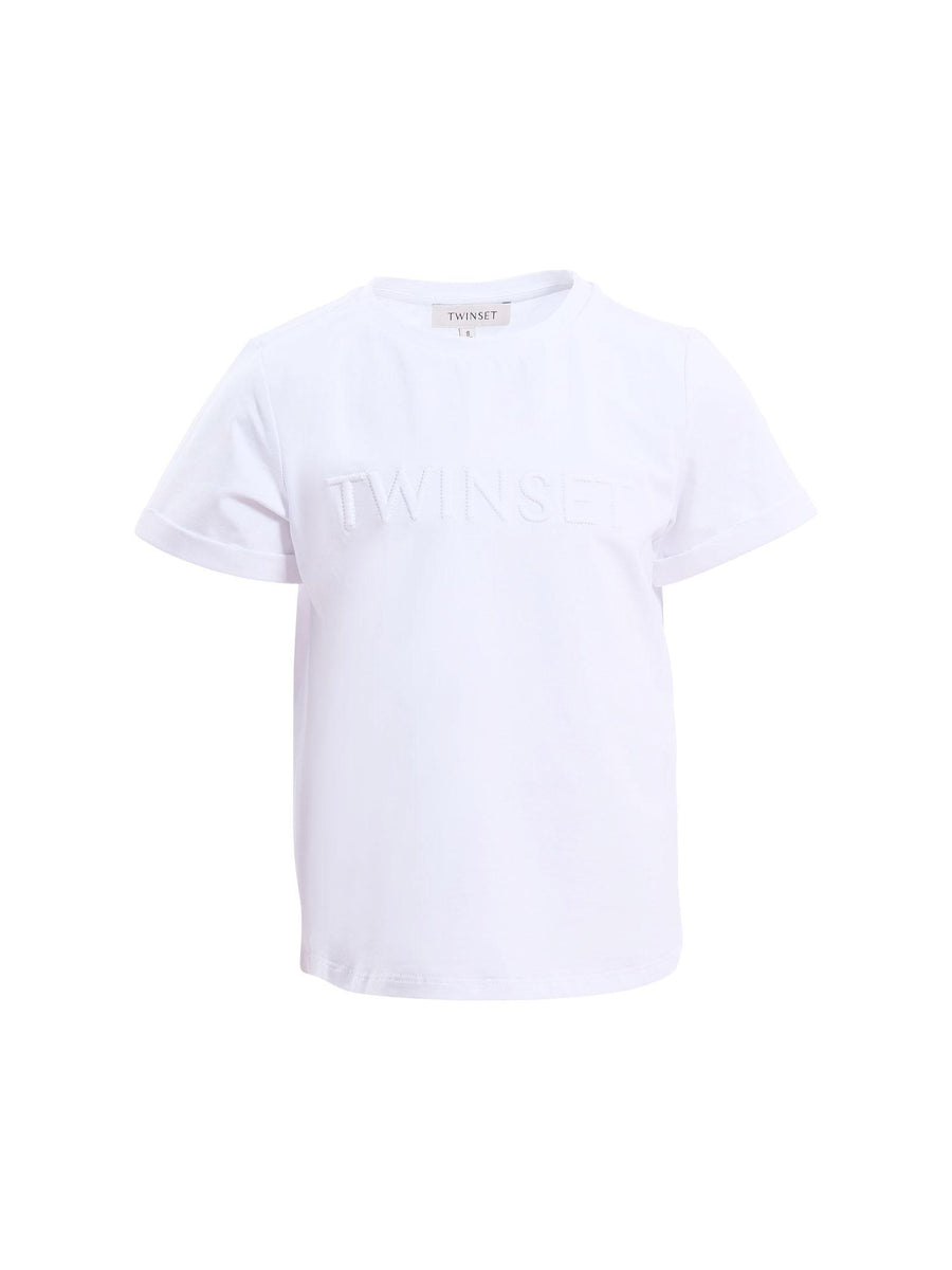 T-Shirt Twinset bianca con logo lettering in rilievo e ricamato 251GJ2534 00808 Twinset 