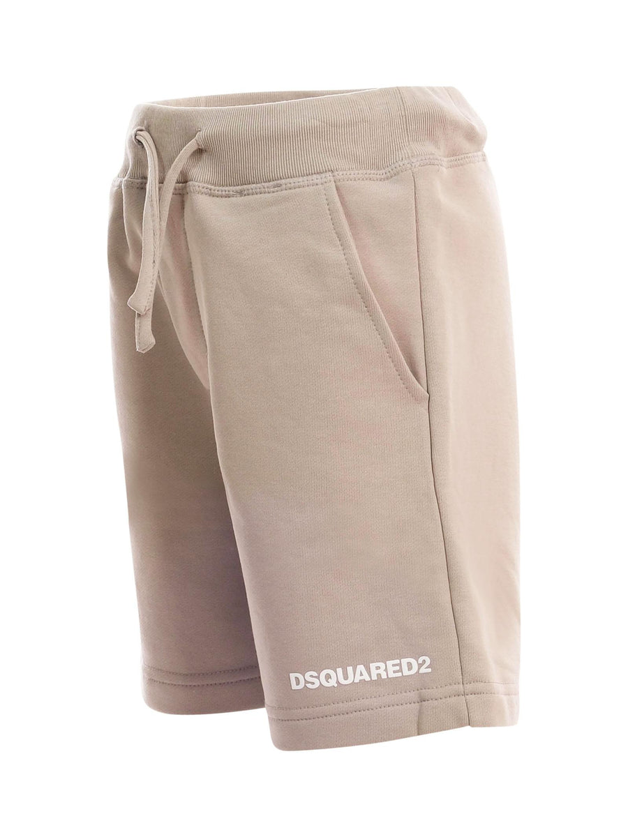 Shorts Dsquared beige con logo lettering sul fondo DQ2738 DQ717 Dsquared 