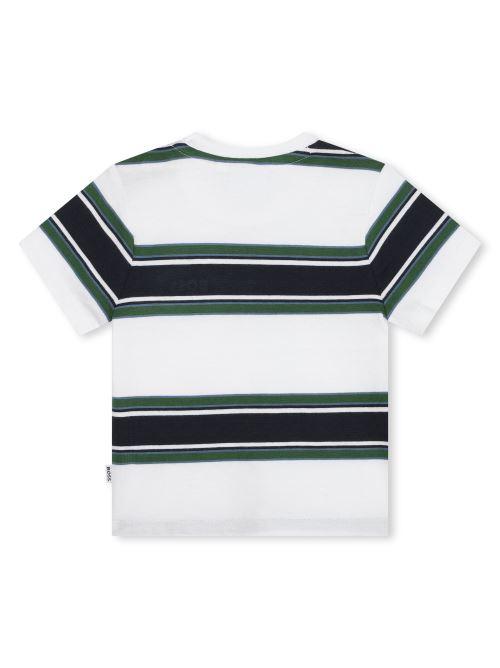 T-shirt bianca righe in contrasto verde/nero J50605 N56 Boss 