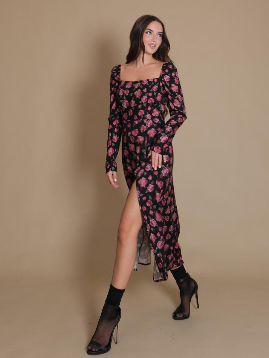 Abito micol Mar De Margaritas nero in crepes floreale MMABW01002 FN30 Mar De Margaritas 