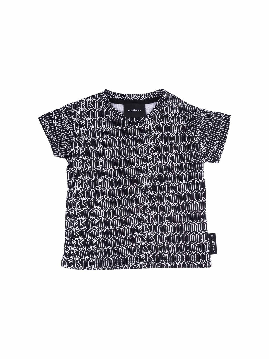 T-Shirt John Richmond  nera con logo gotico all over RIP25069TS GOTIC John Richmond 