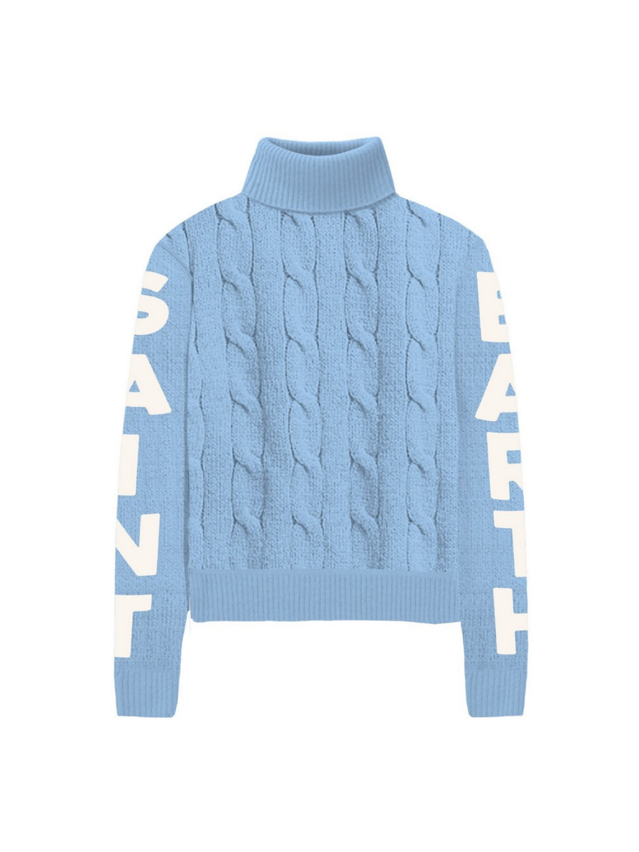 Maglione Saint Barth collo alto azzurro con logo sulle maniche bianco ADL0001 01874G MC2 SAINT BARTH 