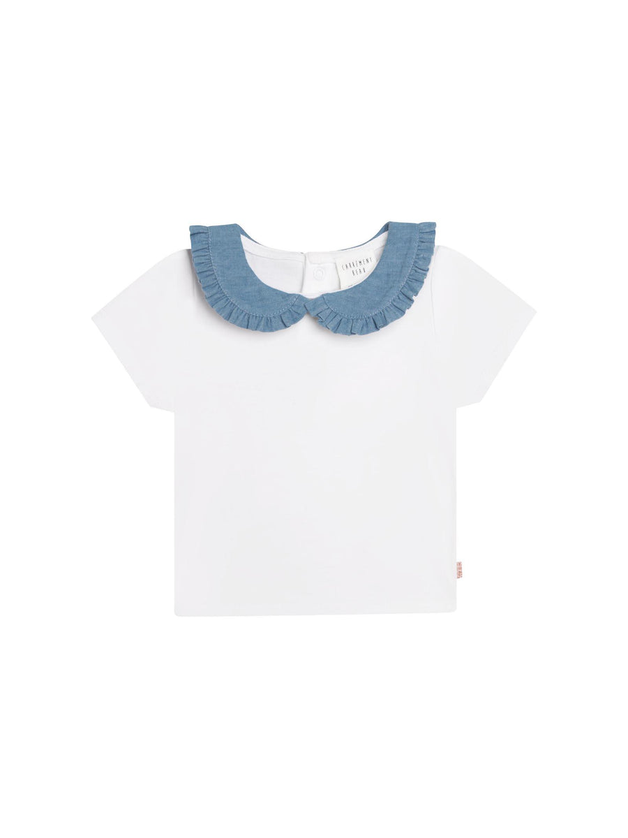 T-shirt bianca con colletto denim Y05259 BIANCOBLU Carrement Beau 