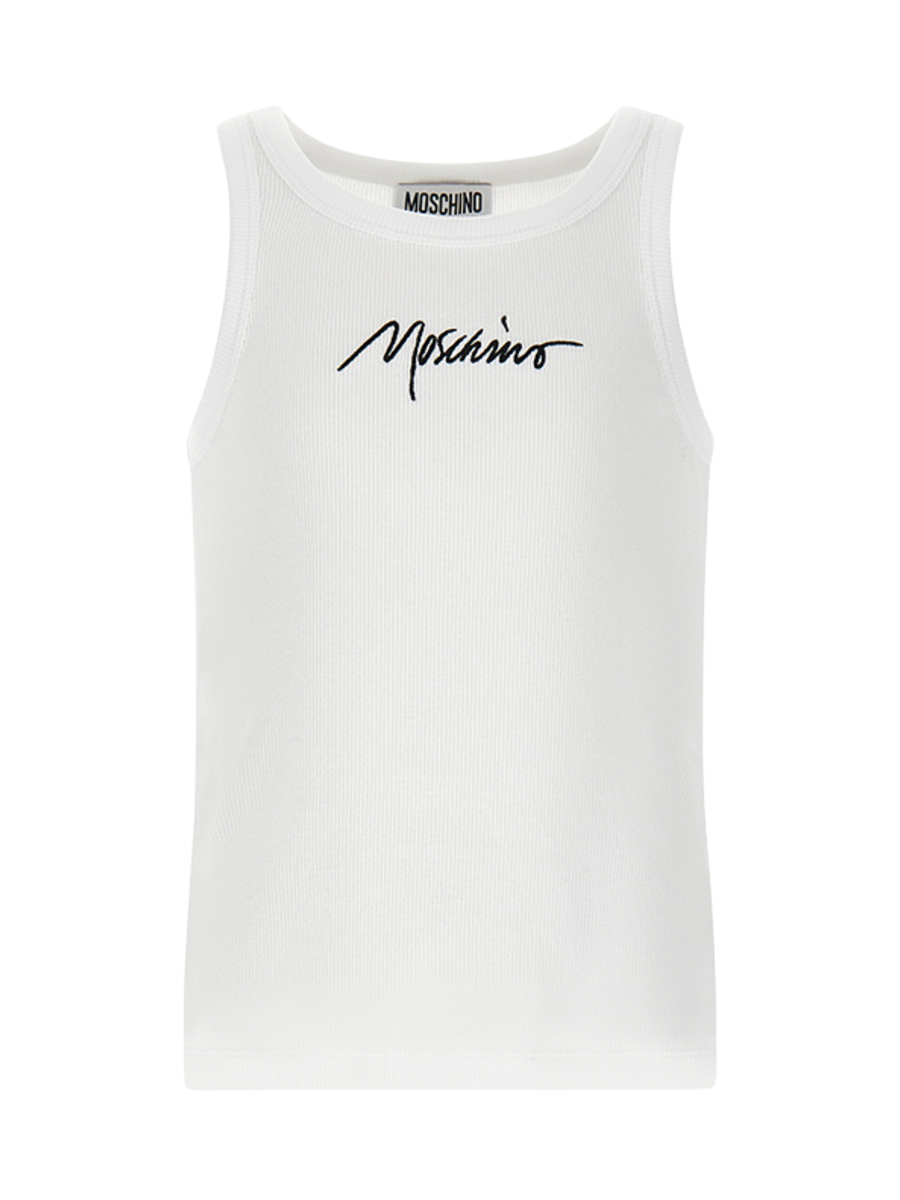 Canotta Moschino bianca con logo in corsivo HDM06M 10101 Moschino 