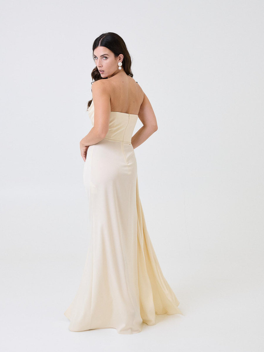 Abito in raso Silence Limited avorio con scollo a cuore drappeggiato AB4009SAT IVORY Silence Limited 