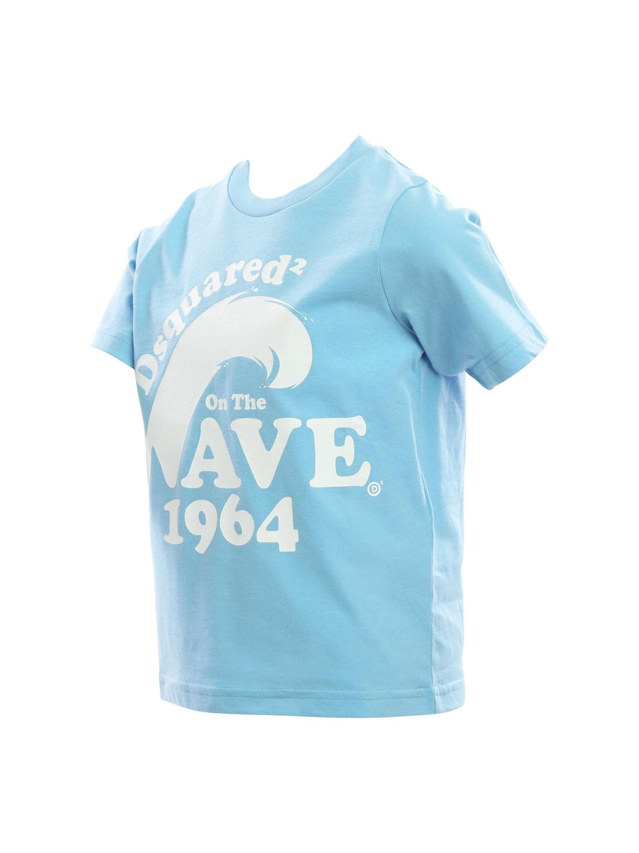 T-shirt azzurra e stampa frontale bianca Wave DQ2099 DQ824 Dsquared 