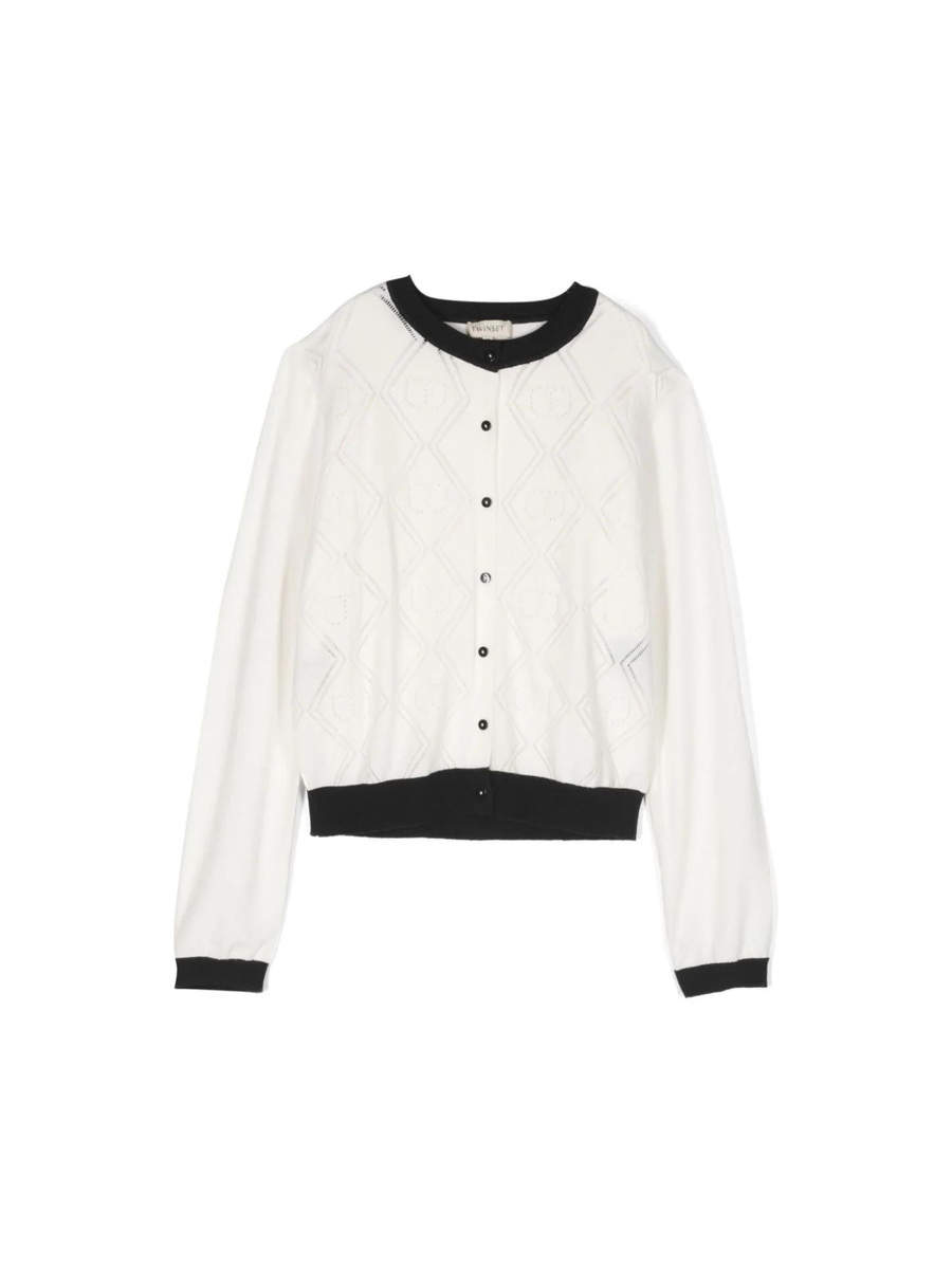 Cardigan bianco effetto jacquard 232GJ3770 02722 Twinset 