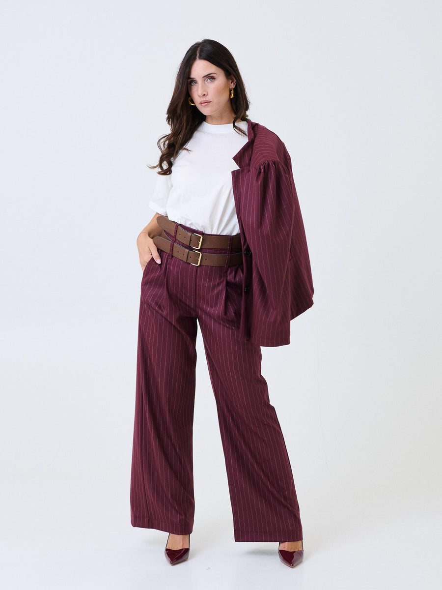 Pantalone gessato Haveone bordeaux con doppia cintura PVSP098 BORDEAUX Haveone 