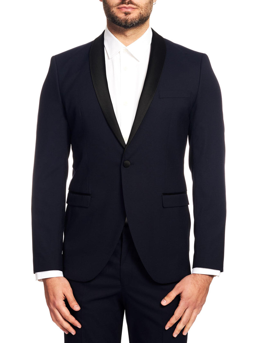 Giacca navy revers in raso 16077698 NAVY Selected 