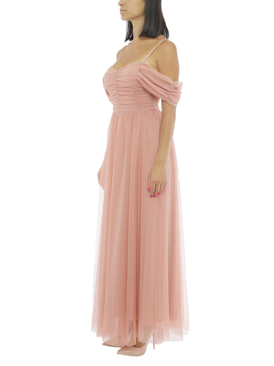 Abito lungo rosa pesca con tulle CFC0110195003 ROS Rinascimento 