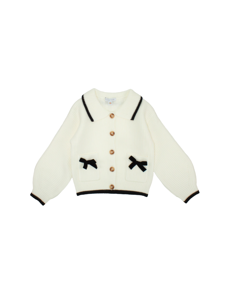 Cardigan Tobetoo bianco con dettagli fiocchi neri TB980W25 LAT Tobetoo 