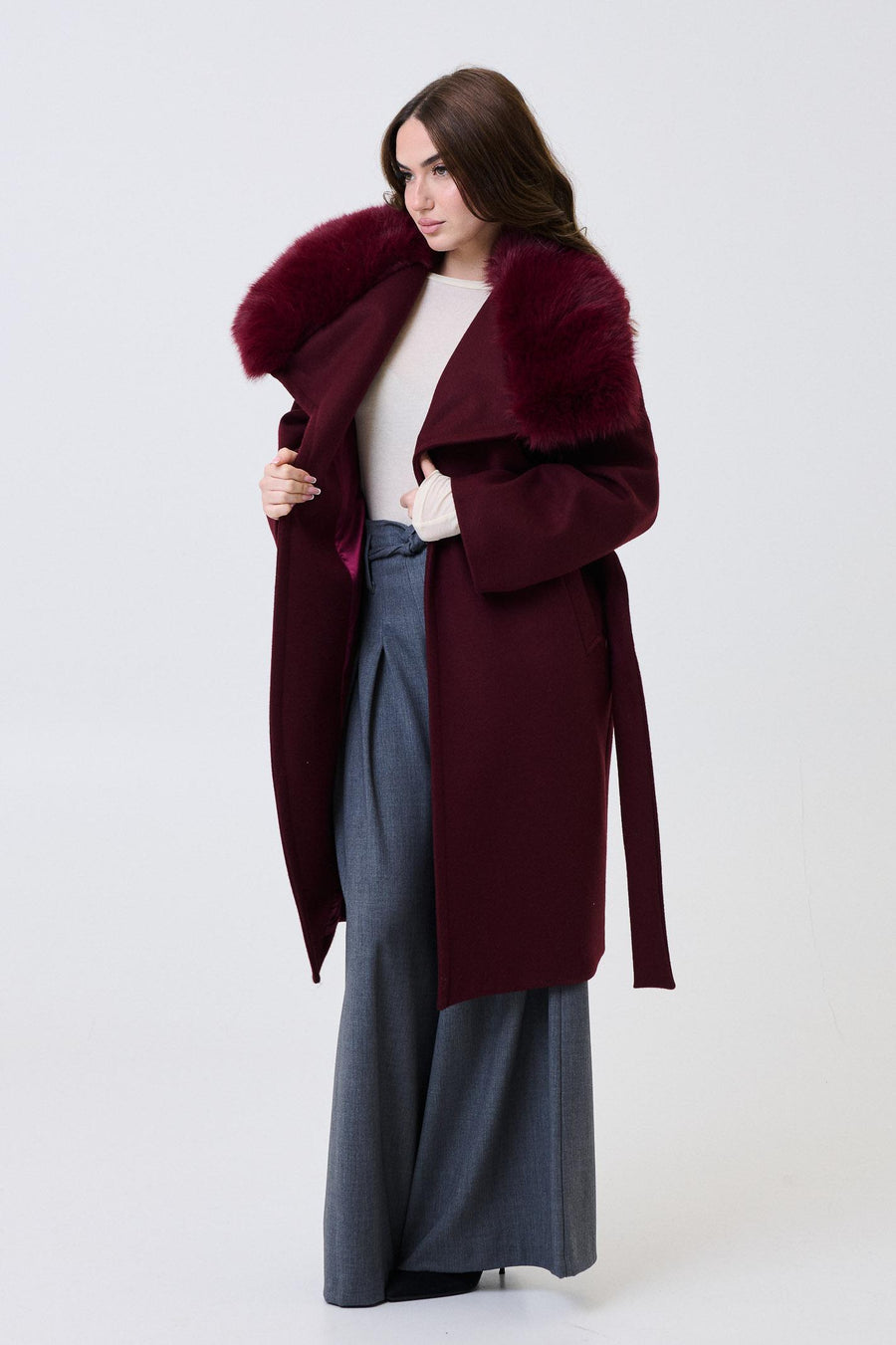 Cappotto Armoire bordeaux con rever in ecopelliccia EDWINA BORDEAUX Armoire 