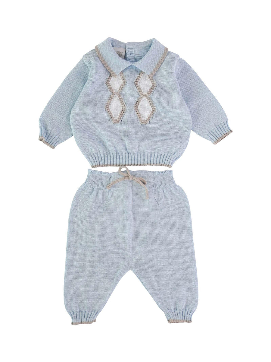 Completo azzurro in maglia con ricami beige EP5750 4PNO Marlù 