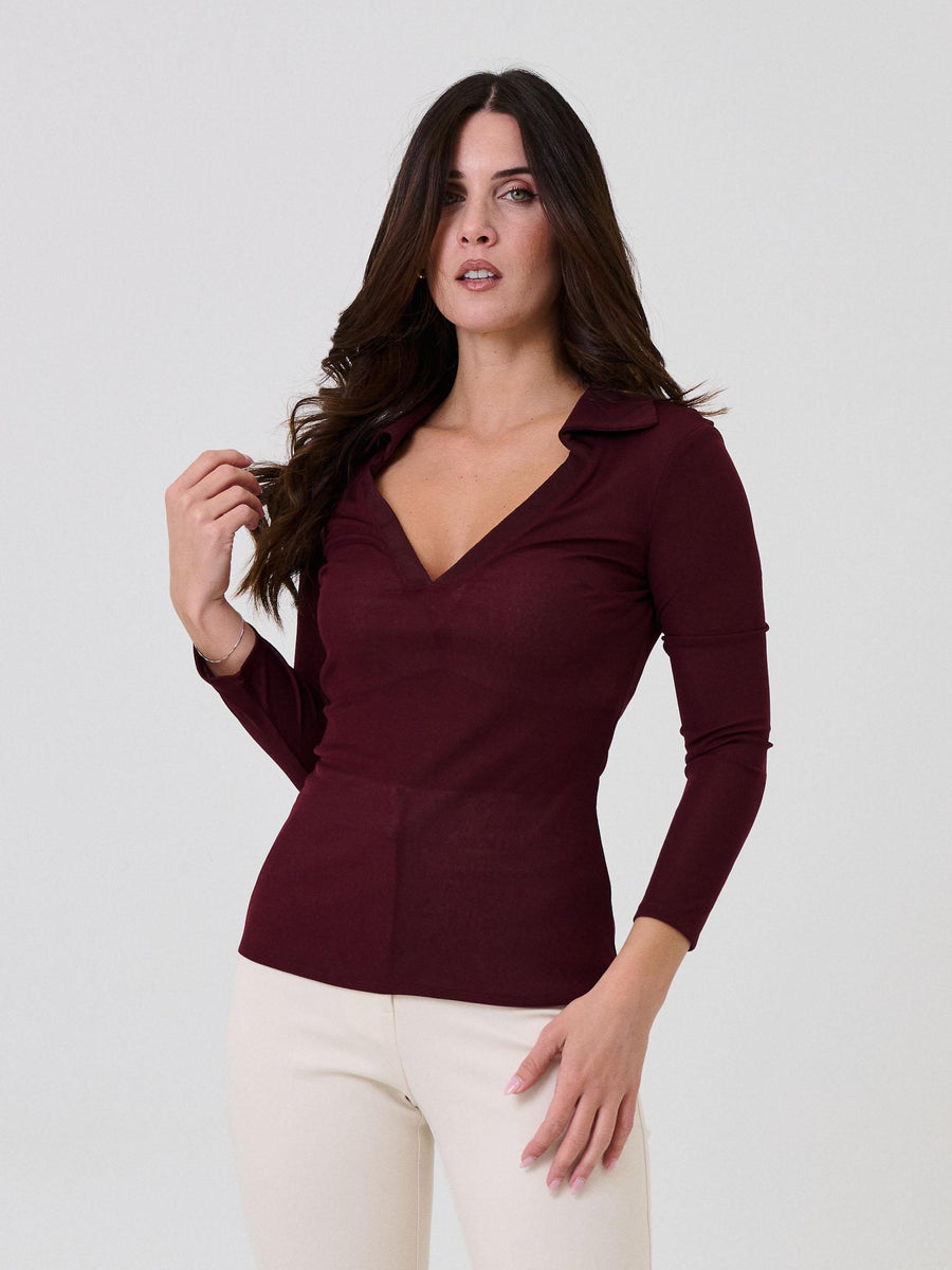 Maglia trasparente Silence Limited bordeaux con scollo a V  profondo CA7014 BORDEAUX Silence Limited 