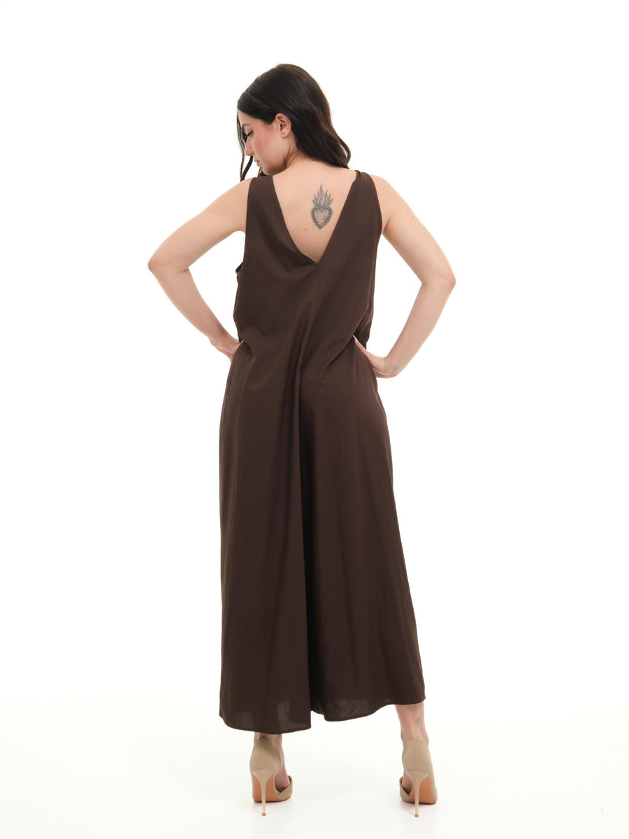 Tuta in misto lino Vicolo marrone con doppio scollo a V TD1870 DU37 Vicolo 