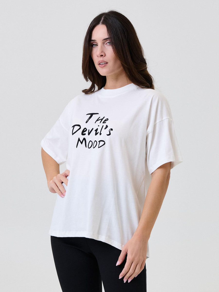 T-Shirt over Vicolo bianca con stampa "The Devil's Mood" in velluto RF0347 BIANCO Vicolo 