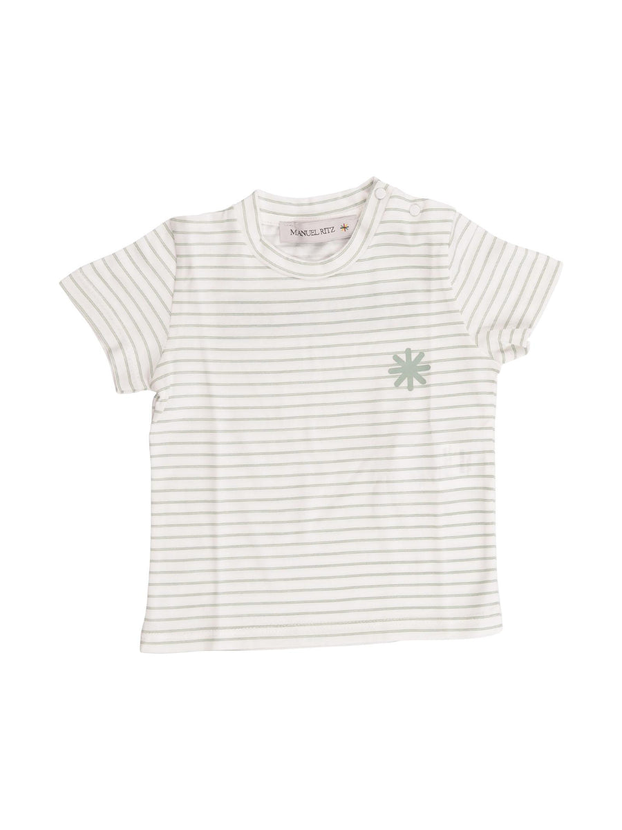 T-shirt a righe bianco e verde salvia MR1658 B-V Manuel Ritz 