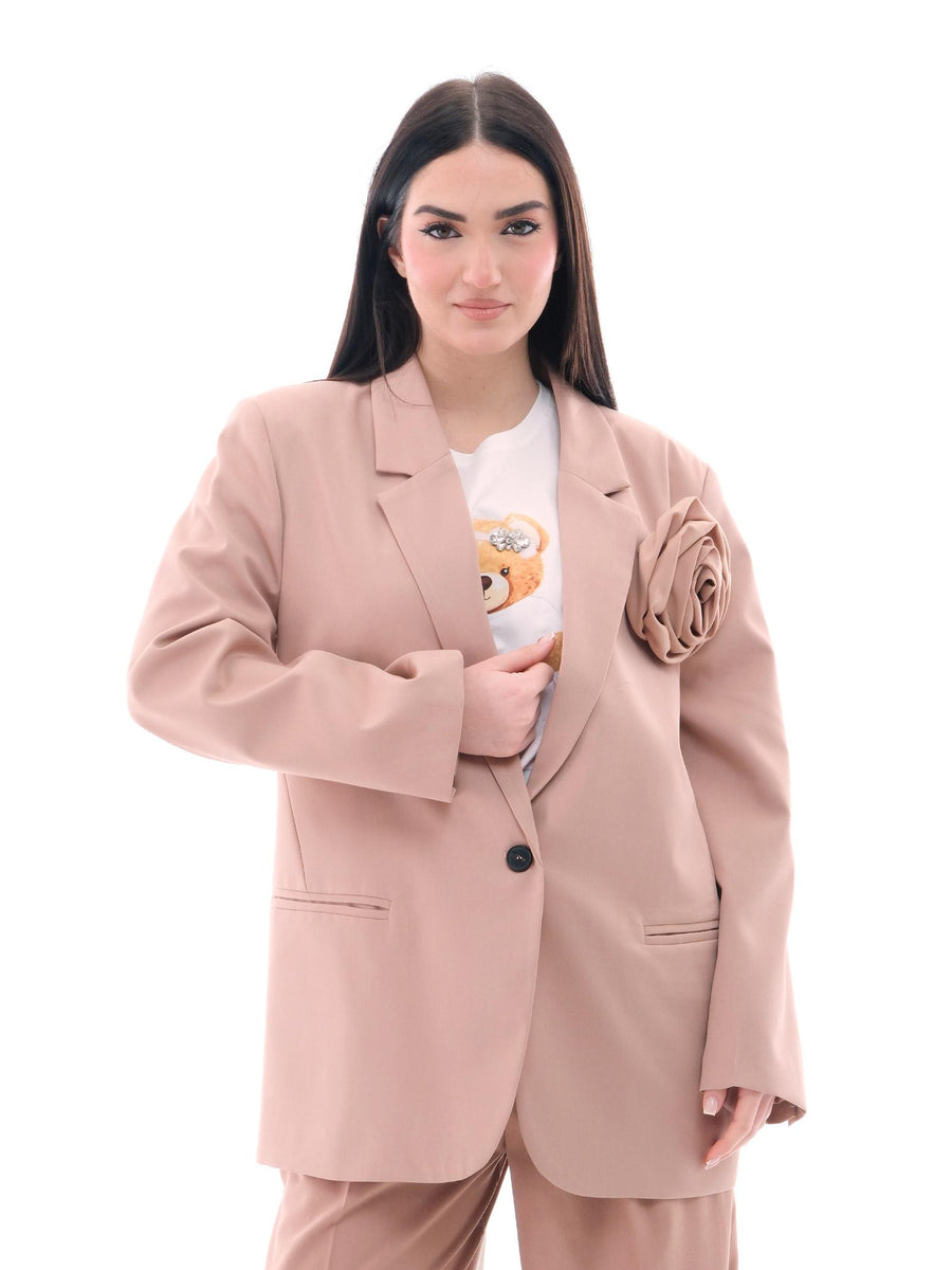Blazer oversize Vicolo rosa phard con maxi spilla a forma di rosa TD0258 PHARD Vicolo 