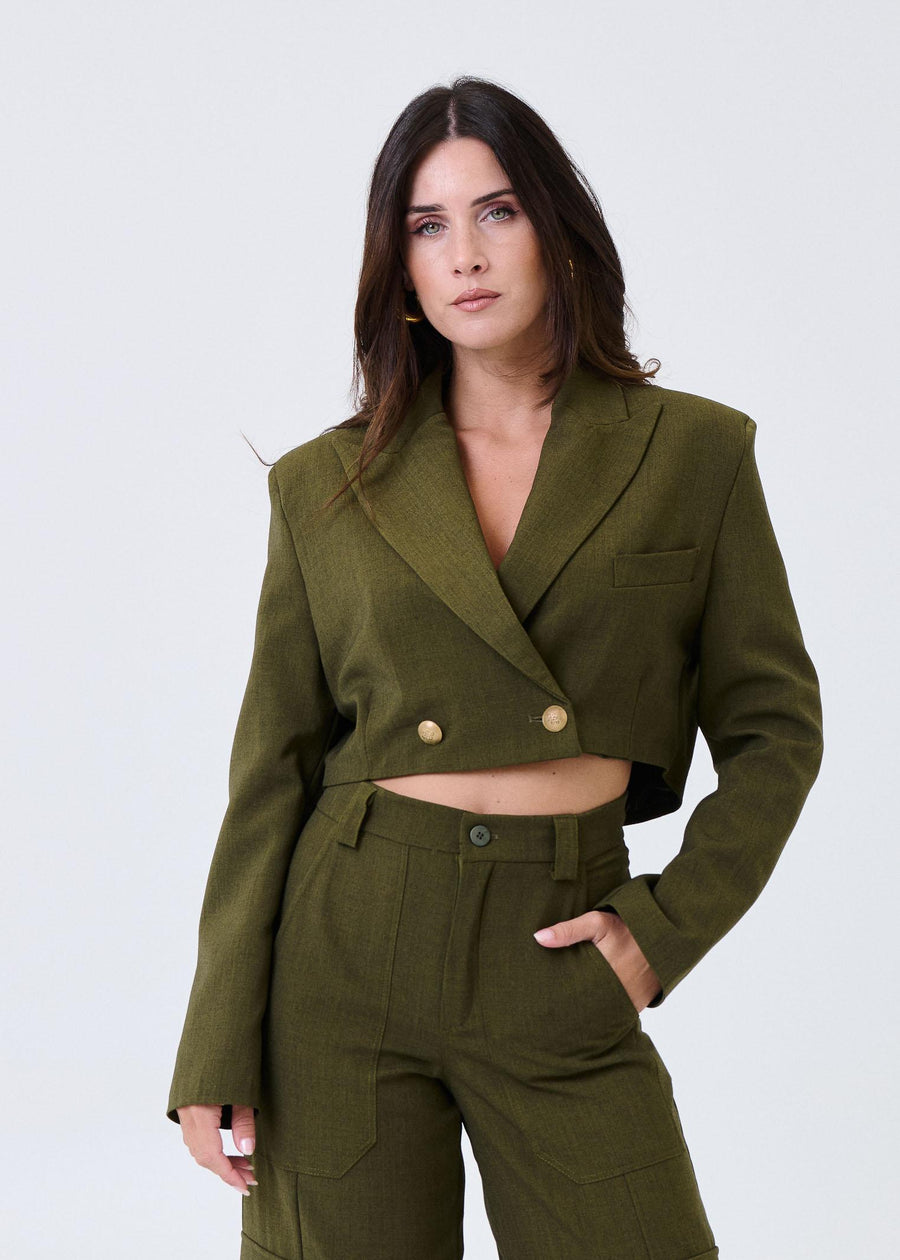 Giacca cropped Haveone verde militare con revers a lancia JSOP014 MILITARE Haveone 