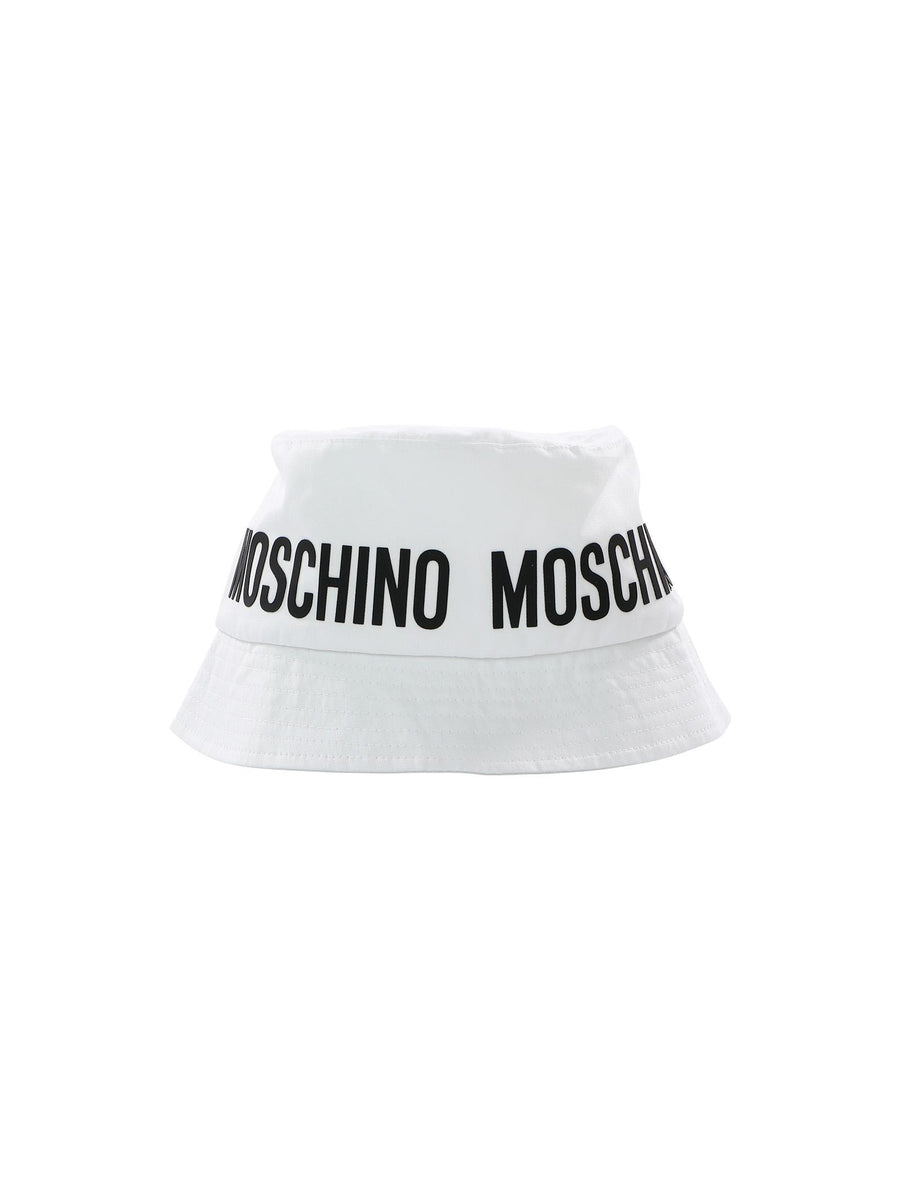 Cappello alla pescatora bianco con scritta nera HUX027LOA00 10101 Moschino 