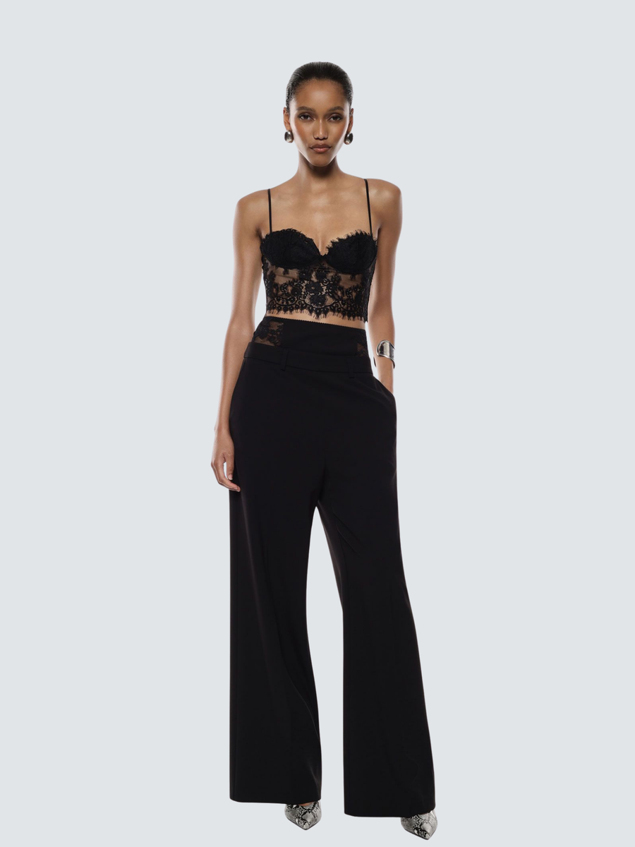 Pantalone a palazzo Imperial nero con inserti in pizzo P6C3KFU NE Imperial 