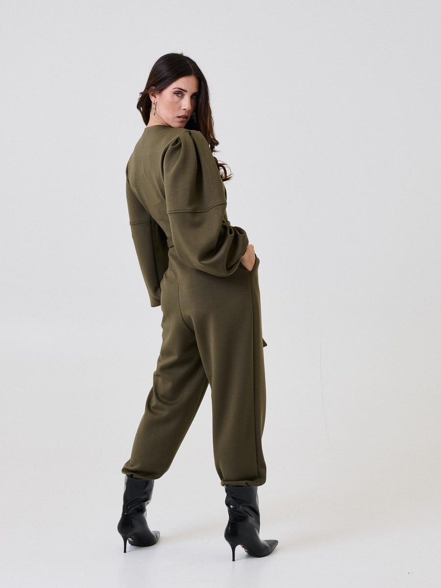 Jumpsuit Bohemian Vì verde militare con zip centrale BHTUT004 MILITARY Bohemian V 