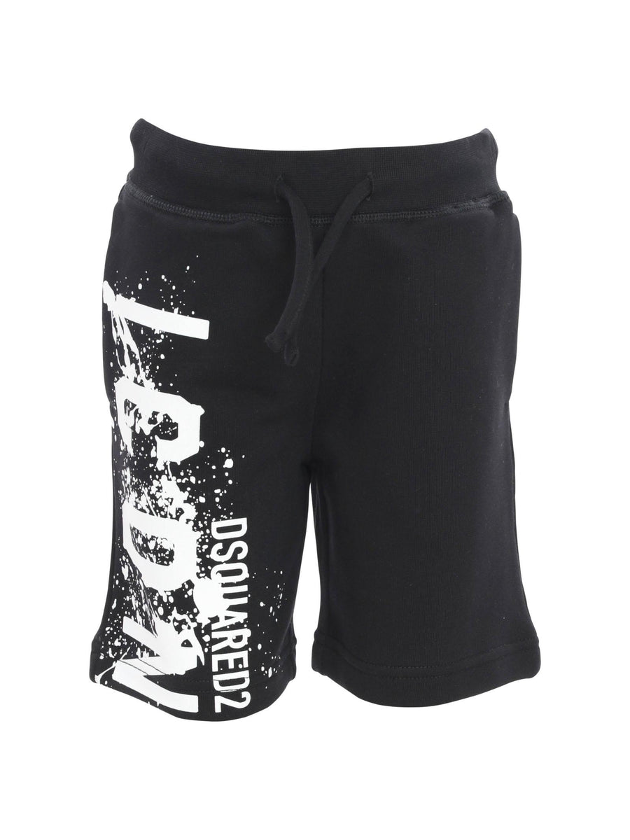 Bermuda neri con stampa Icon bianca effetto paint DQ2425 DQ900 Dsquared 