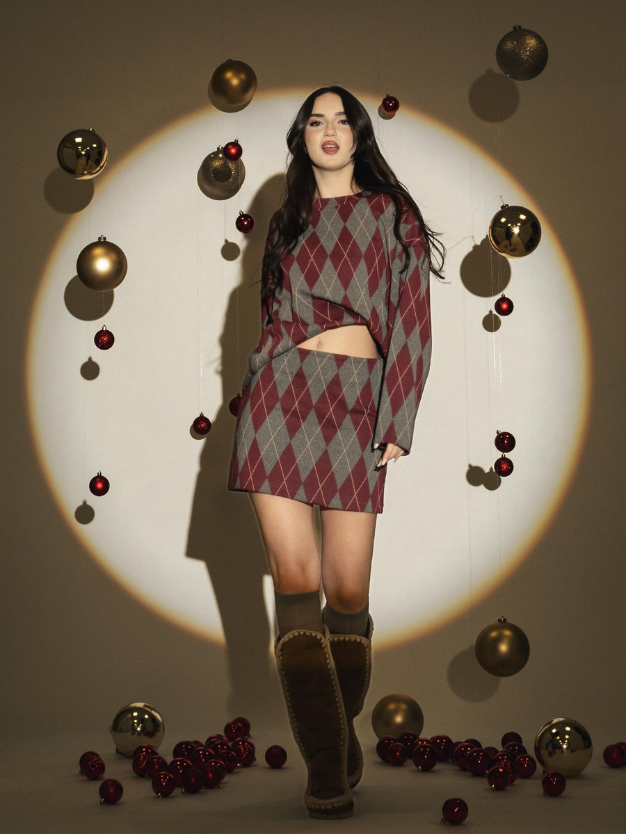 Maglione Haveone bordeaux e grigio con motivi rombi FMAM070 BORD/GRI Haveone 