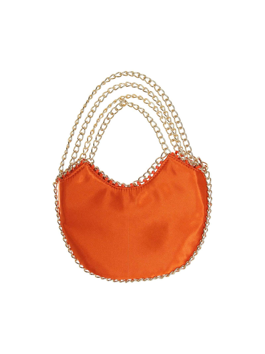 Pochette arancione in raso con manici a catena CAMILA ARANCIO Silence Limited 
