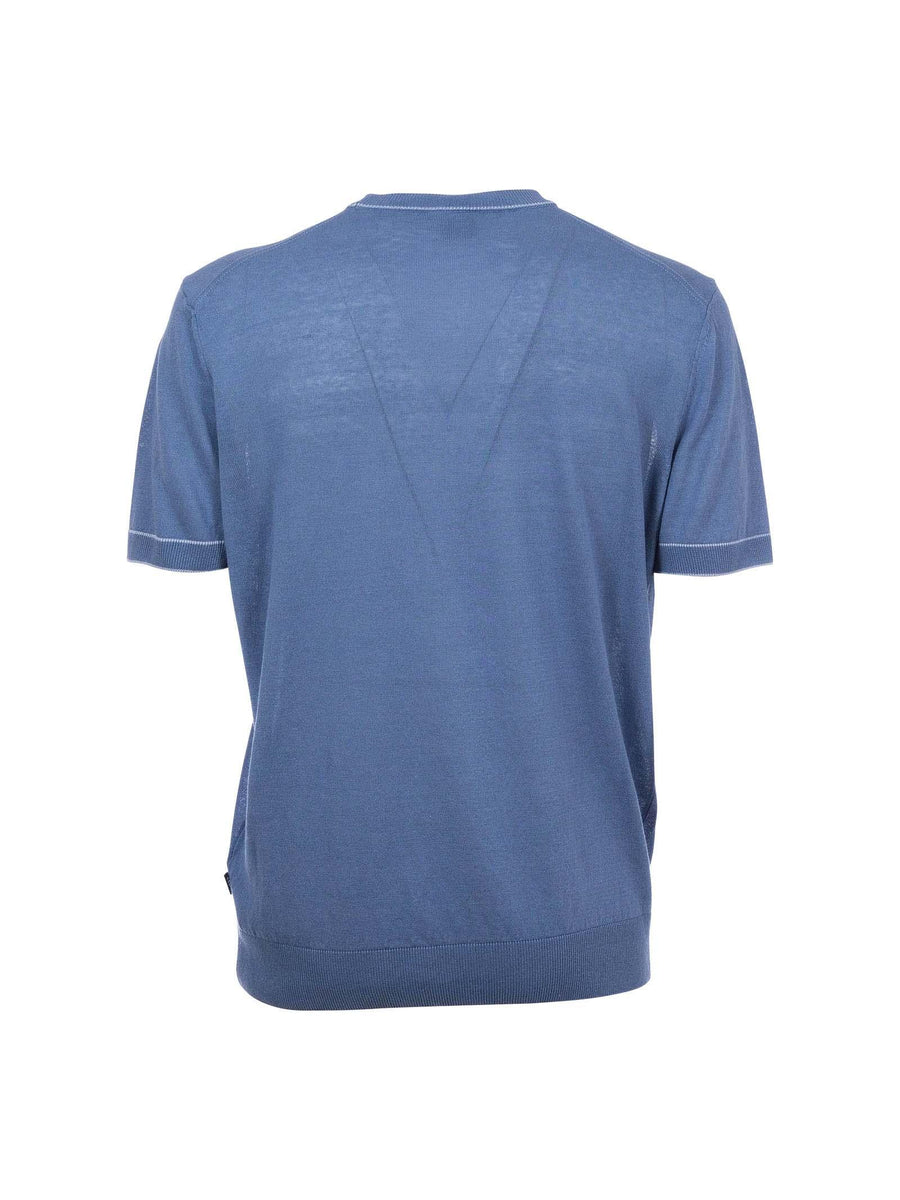 Maglia Boss azzurra in misto lino con profili 50537639 459 Boss 