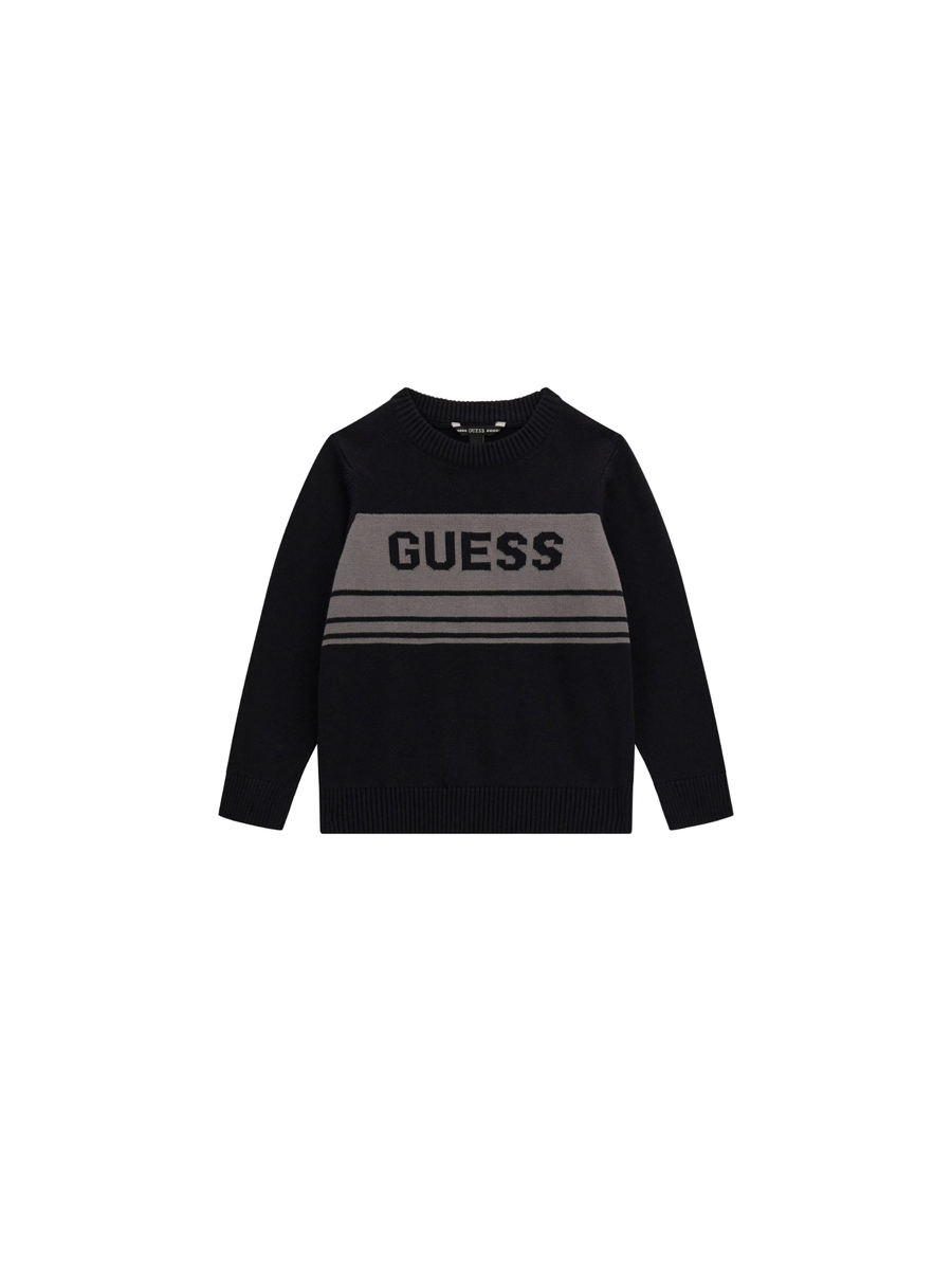 Maglione Guess nero con logo a righe N5YR01Z0140 JBLK Guess 