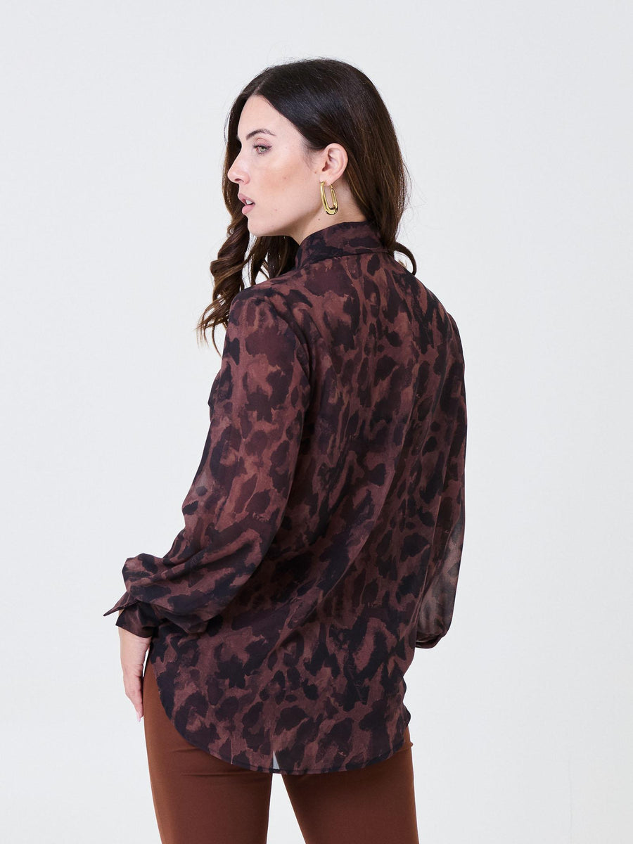 Camicia animalier Silence Limited marrone con taglio cut-out CA731LEO BROWN Silence Limited 