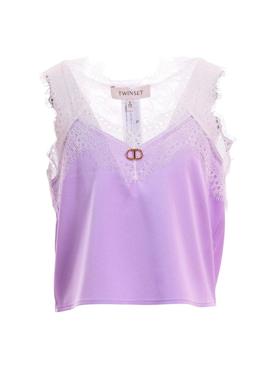 Top in raso Twinset viola lavanda con dettagli in pizzo 251GJ2454 12280 Twinset 