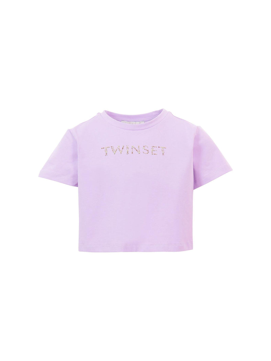 T-Shirt Twinset viola con logo lettering con strass 251GJ2484 11862 Twinset 