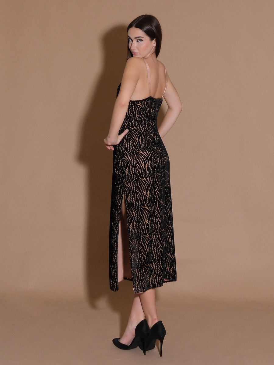 Abito Sienna con fantasia in velluto nera BOAB34FLOC UNI Bohemian V 