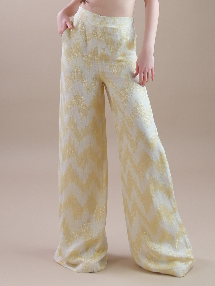 Pantaloni a palazzo gialli fantasia zig zag 5419025 LIMONE PHO FIRENZE 