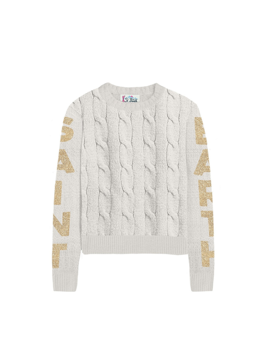 Maglione "10or" Saint Barth bianco con logo sulle braccia MALM002 01854I MC2 SAINT BARTH 