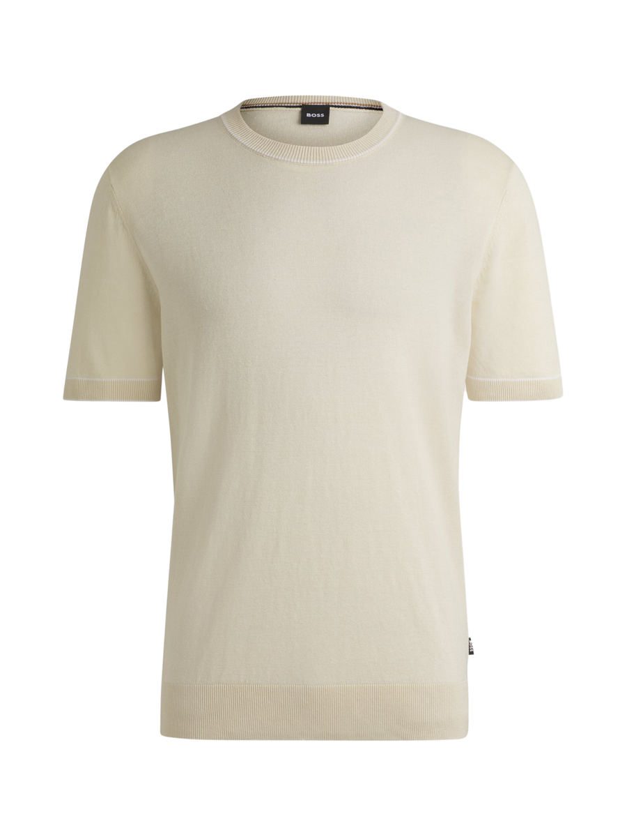 Maglia Boss naturale in misto lino con profili 50537639 100 Boss 