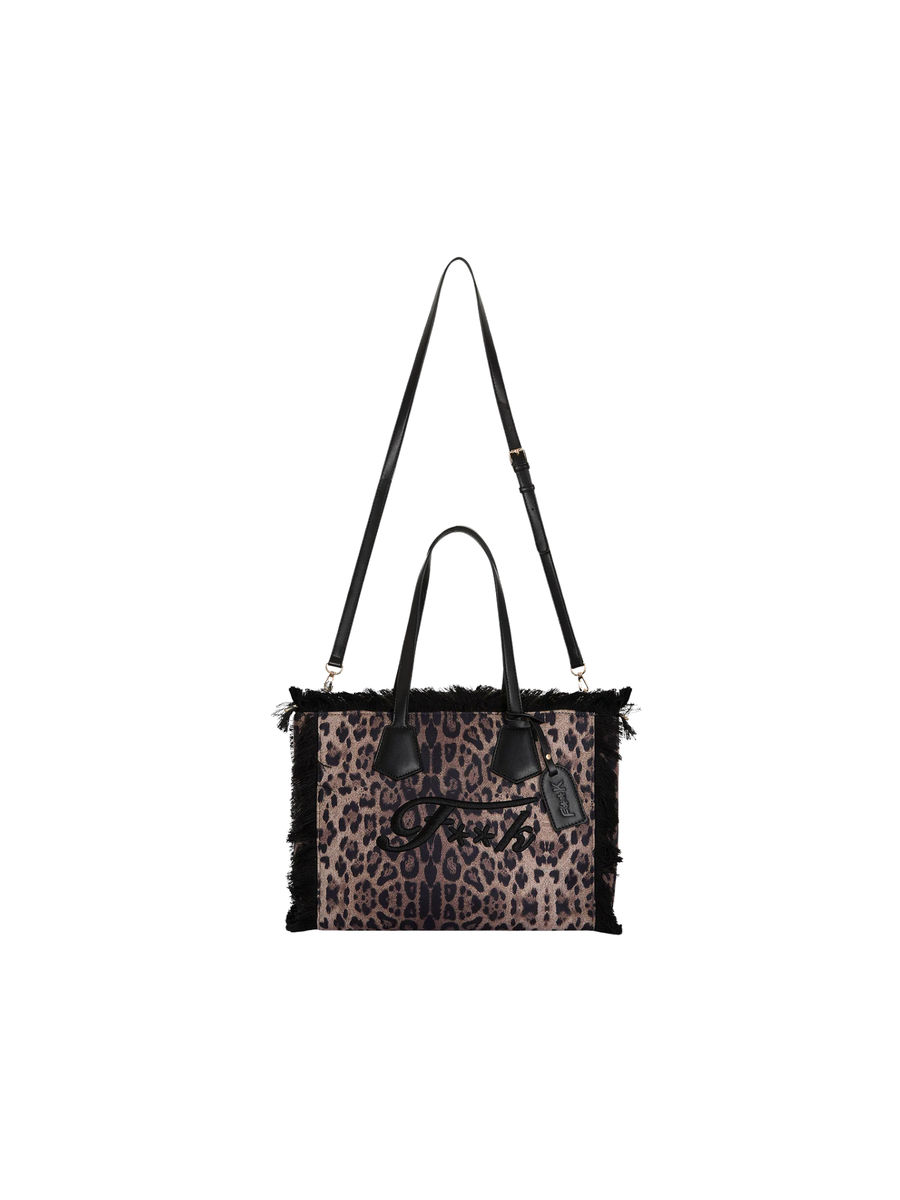 Borsa a spalla Fk leopardata con frange FA25-WW0260X01 UNI Fk 