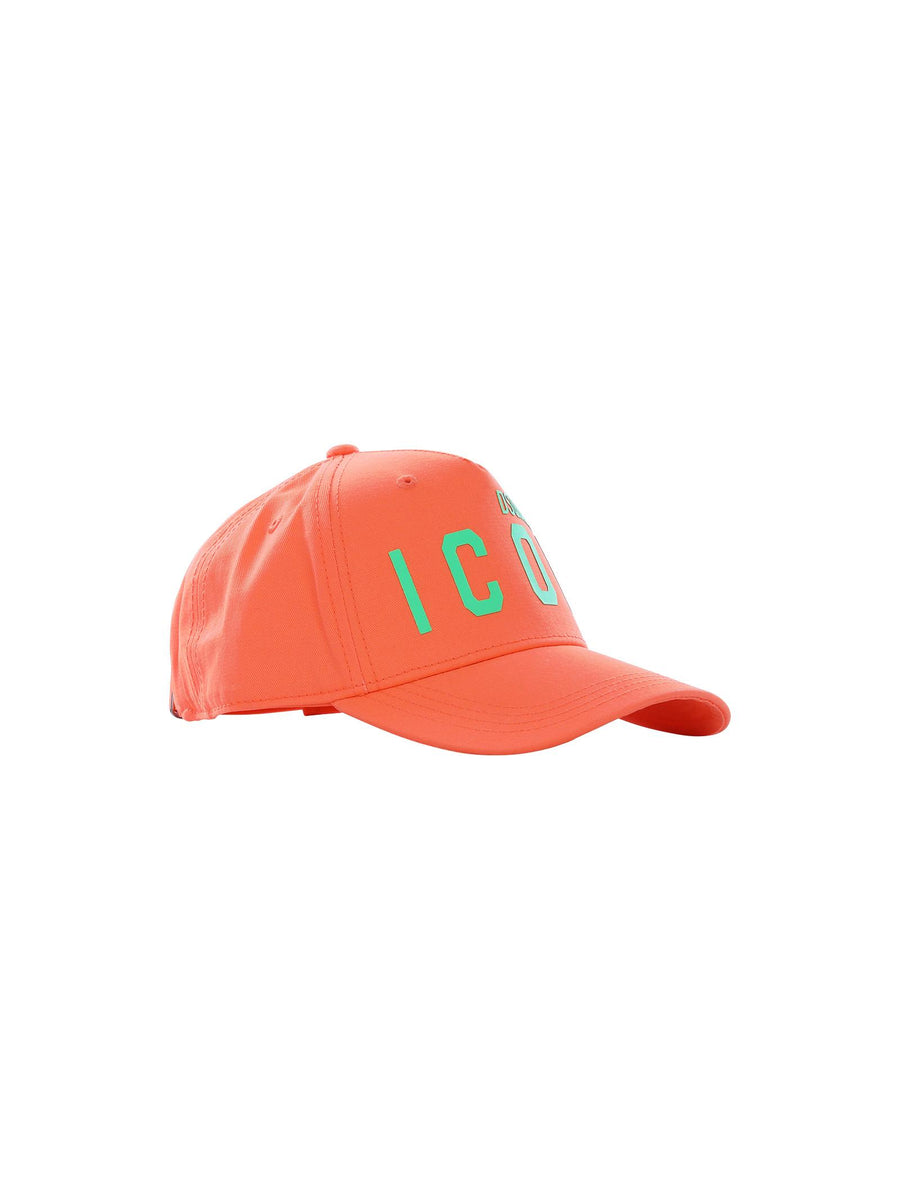 Cappello arancio fluo con visiera e logo Icon verde DQ2429 DQ253 Dsquared 