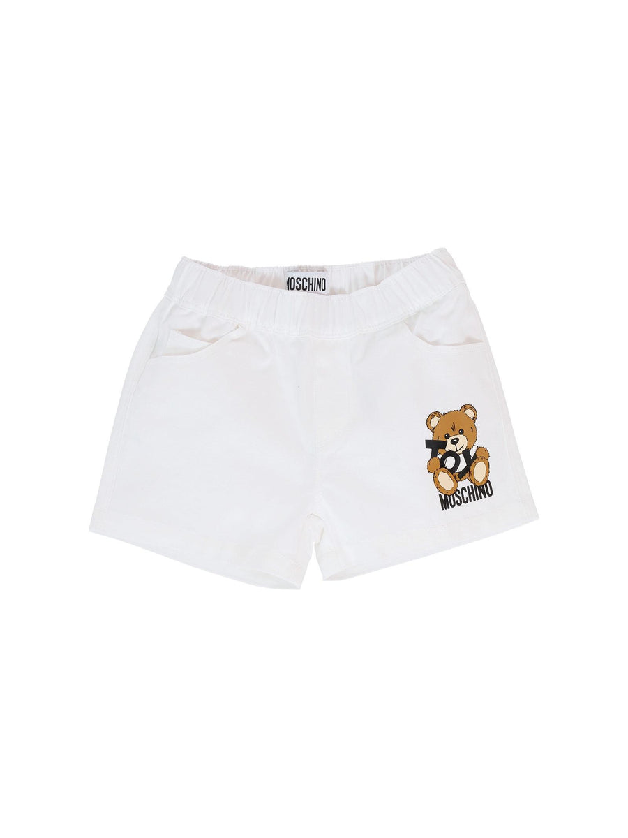 Shorts Moschino bianchi con stampa logo lettering e teddy toy MUQ018 10101 Moschino 