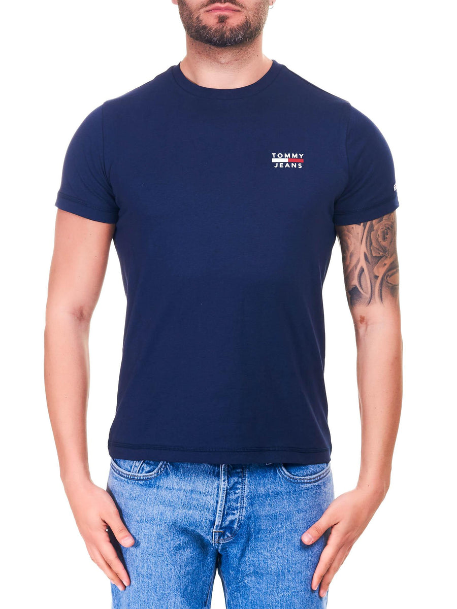 T-shirt blu con logo bandierina DM0DM10099 C87 Tommy Hilfiger 