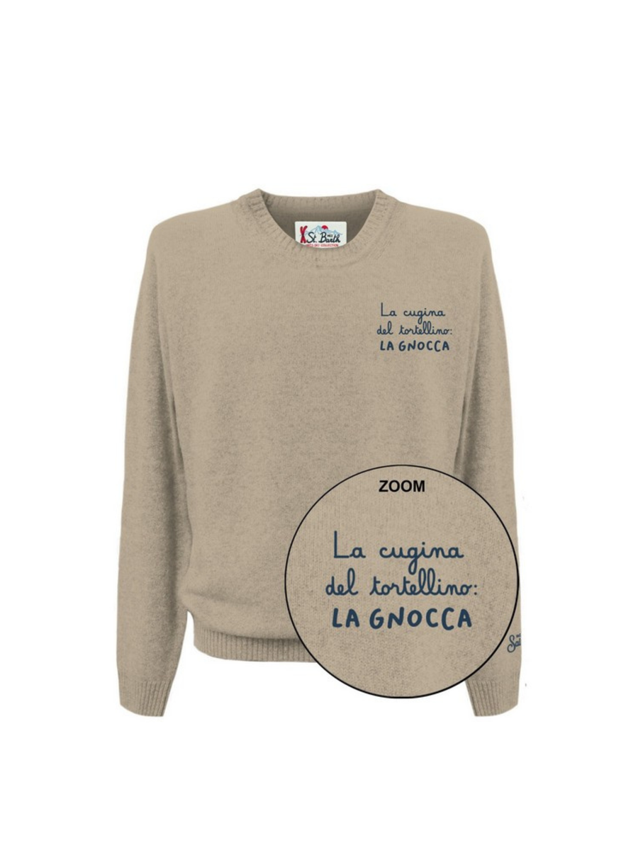 Maglione "11" Saint Barth fango con scritta "La cugina del tortellino: La gnocca" HER0024 03385I MC2 SAINT BARTH 