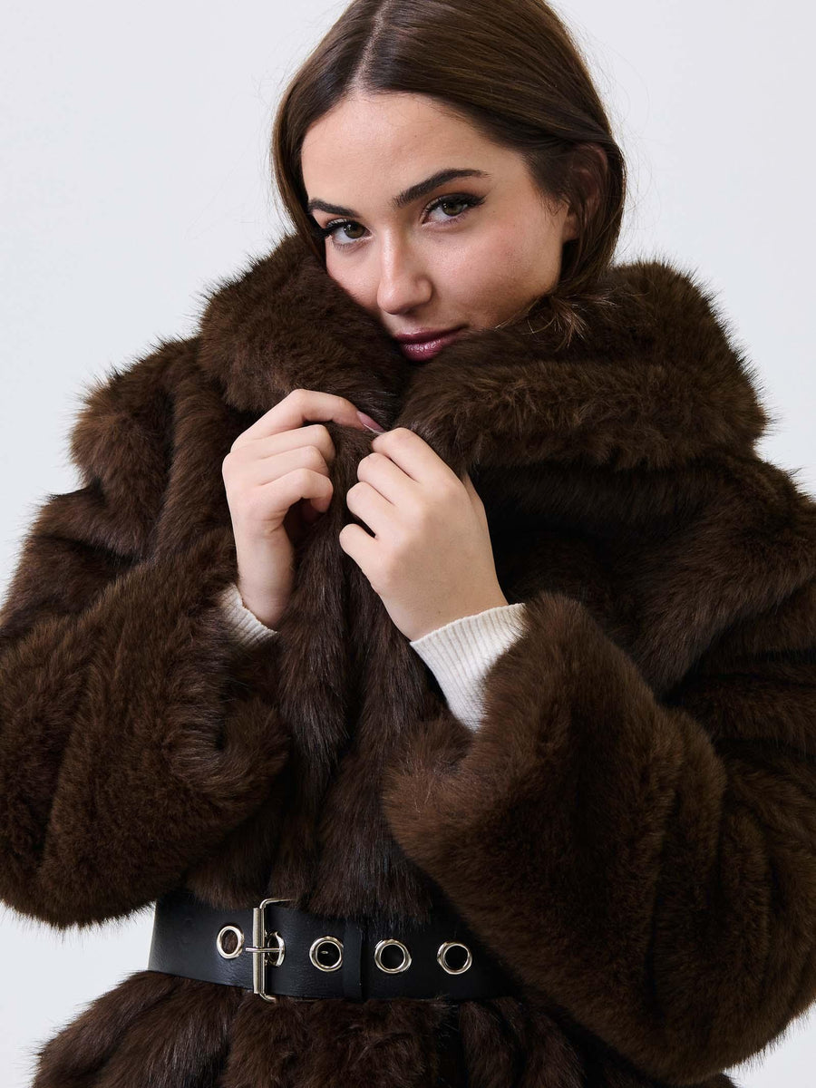 Ecopelliccia Armoire moro con cintura in coordinato 050 MORO Armoire 