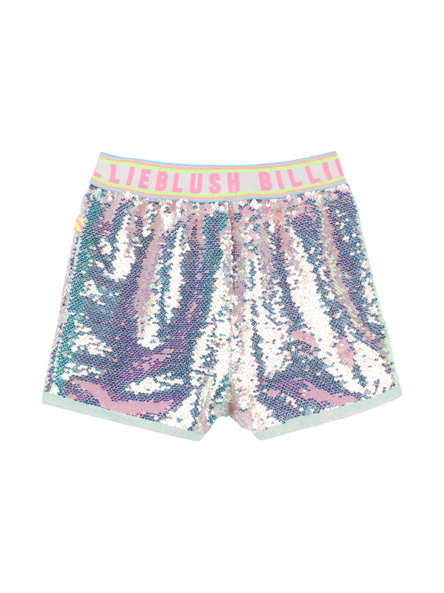 Shorts Billie Blush argentati con paillettes iridescenti e vita elasticizzata logata U20902 74A Billie Blush 