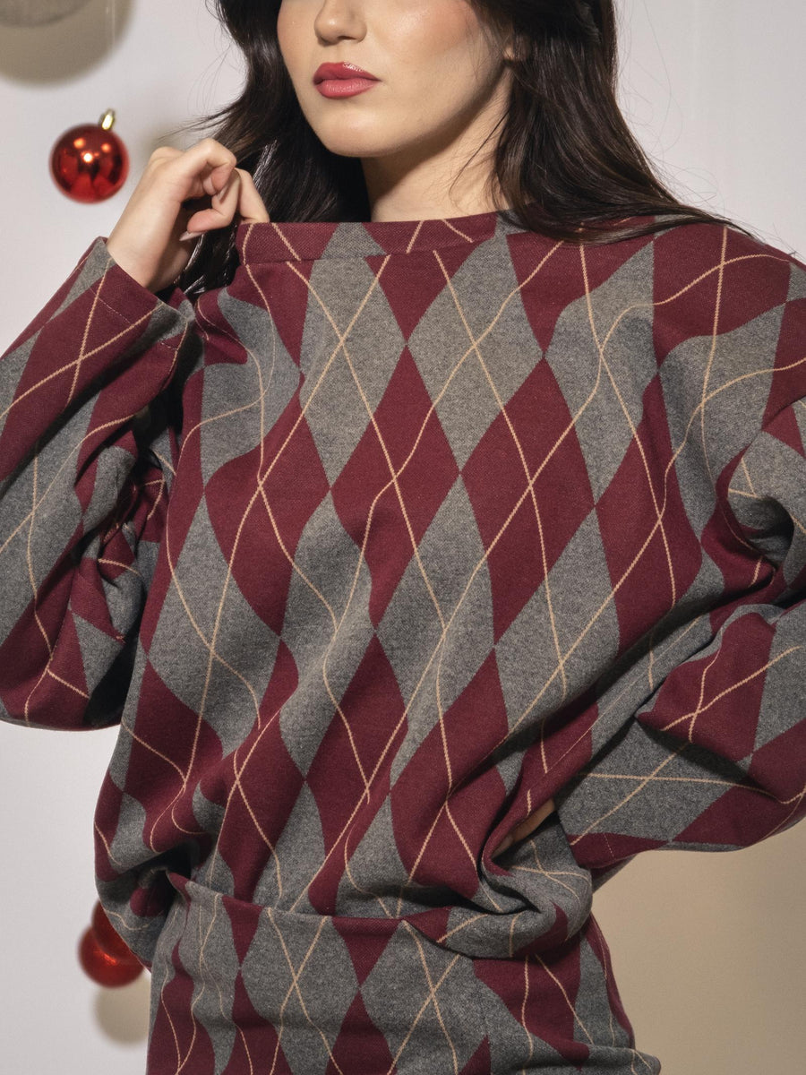 Maglione Haveone bordeaux e grigio con motivi rombi FMAM070 BORD/GRI Haveone 