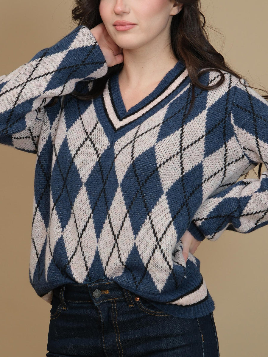 Maglione Haveone blu e nero con rombi all over MNCM225 BLU/NERO Haveone 